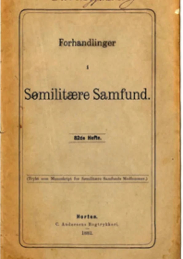 Forside for Forhandlinger i Sjømilitære Samfund 1882, hefte 82